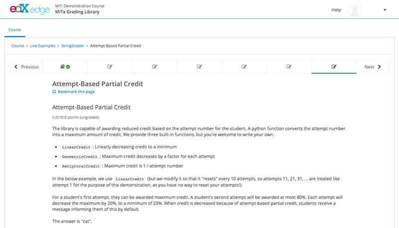 MITx Grading, a Library for the Open edX Platform that Assigns Credit on Problems