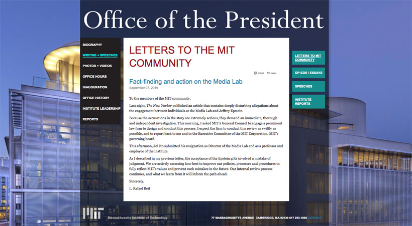 The MIT Media Lab's Scandal: Its Director Resigns After Lying Over His Ties to Epstein