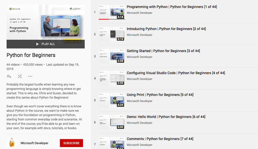 Microsoft Launches a Series of 44 Short Videos to Learn Python on YouTube