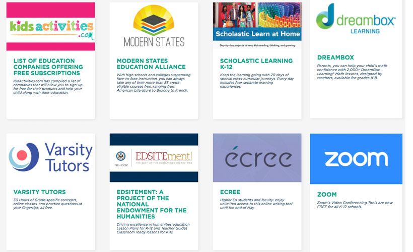 Don't Let Education Fall in the Curve of Covid: An Extensive Resource Website with Tools and Services