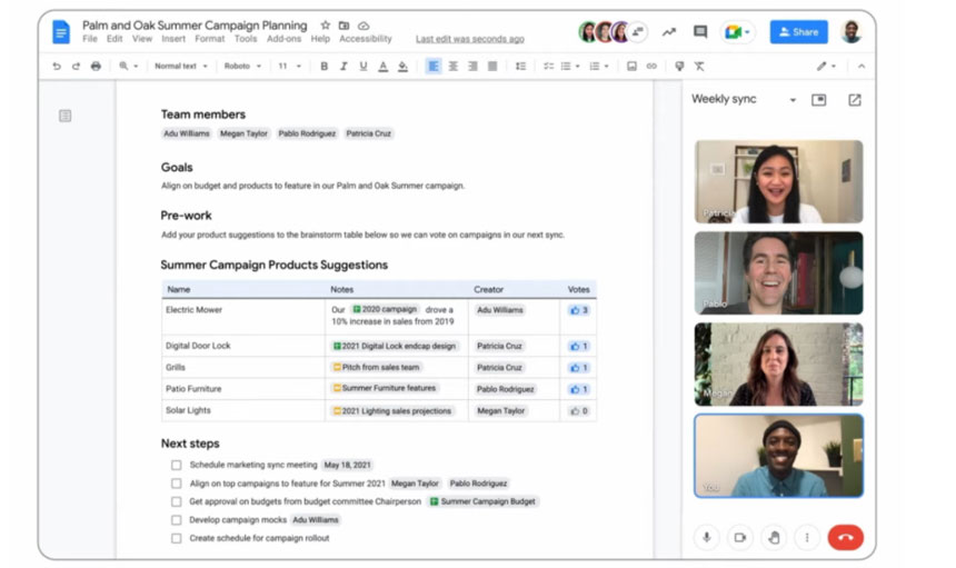Google Introduces a Feature that Allows to Video Call While Working on a Shared Doc