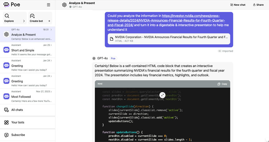 Poe Introduces 'Previews', Which Like Antrophic's Artifacts Allows to Create Webapps in the Chat