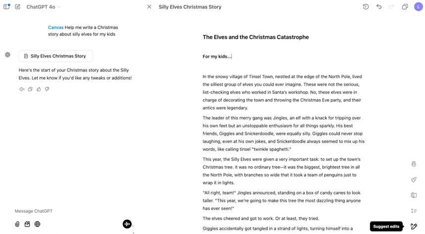 ChatGPT-4o's Canvas, which Allows a Live Editing Workspace, Made Available to All Users